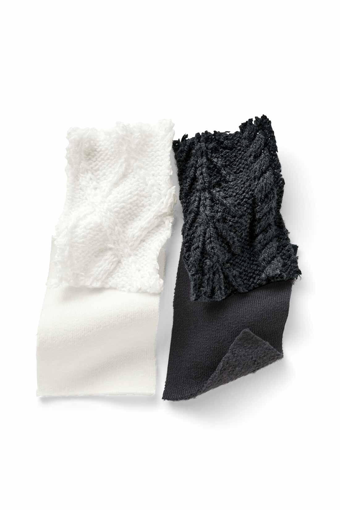 MEDE19F|MEDE19F　オーバーサイズ袖切替えニットスウェット〈ブラック〉|しっかりした綿100％裏起毛素材。アクリル混のケーブルニットとの組み合わせ。