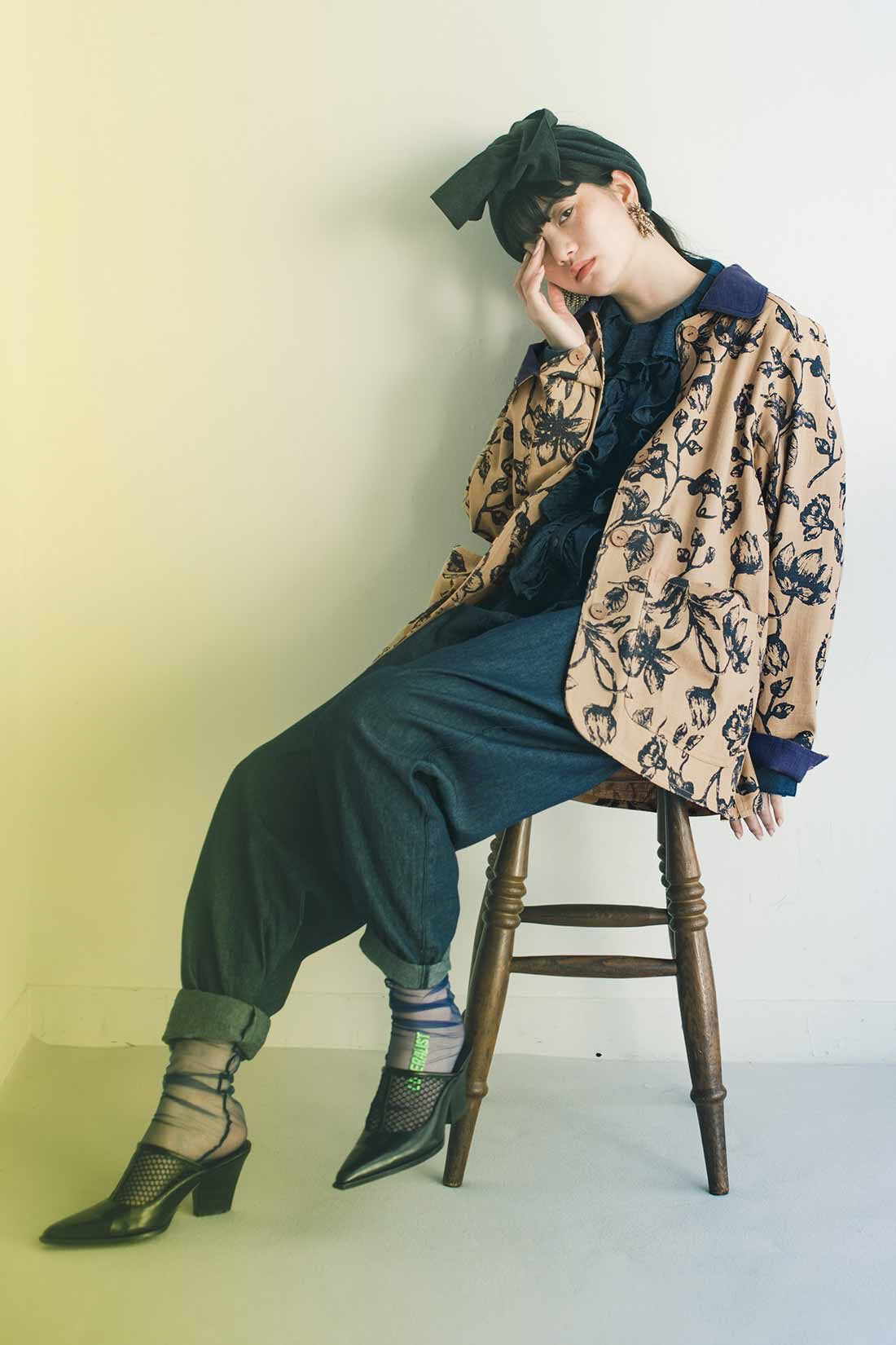 MEDE19F [メデ・ジュウキュウ]|MEDE19F　ボタニカル柄リネン混ジャケット〈ベージュ〉