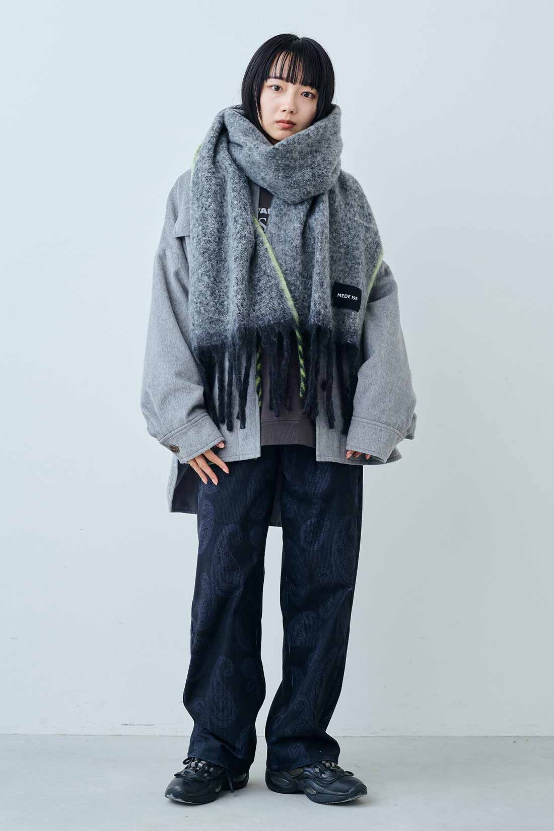 MEDE19F|MEDE19F　起毛素材のオーバーシャツジャケット〈グレー〉|モデル身長：163cm　着用サイズ：M
