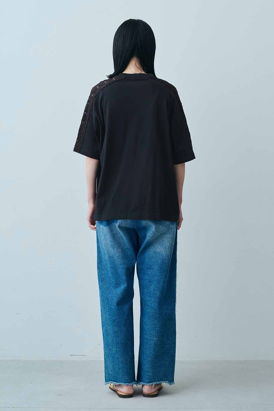 MEDE19F|MEDE19F　レース遣いのコンビTシャツの会|モデル身長：167cm　着用サイズ：M