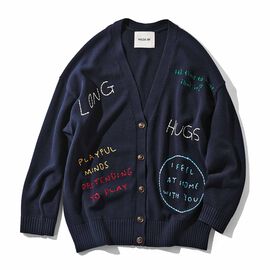 MEDE19F | レタード刺しゅう ニットカーデ〈グレー〉