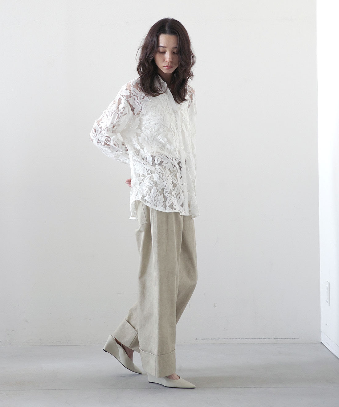 MEDE19F [メデ・ジュウキュウ]|レースドレスシャツのコーディネート