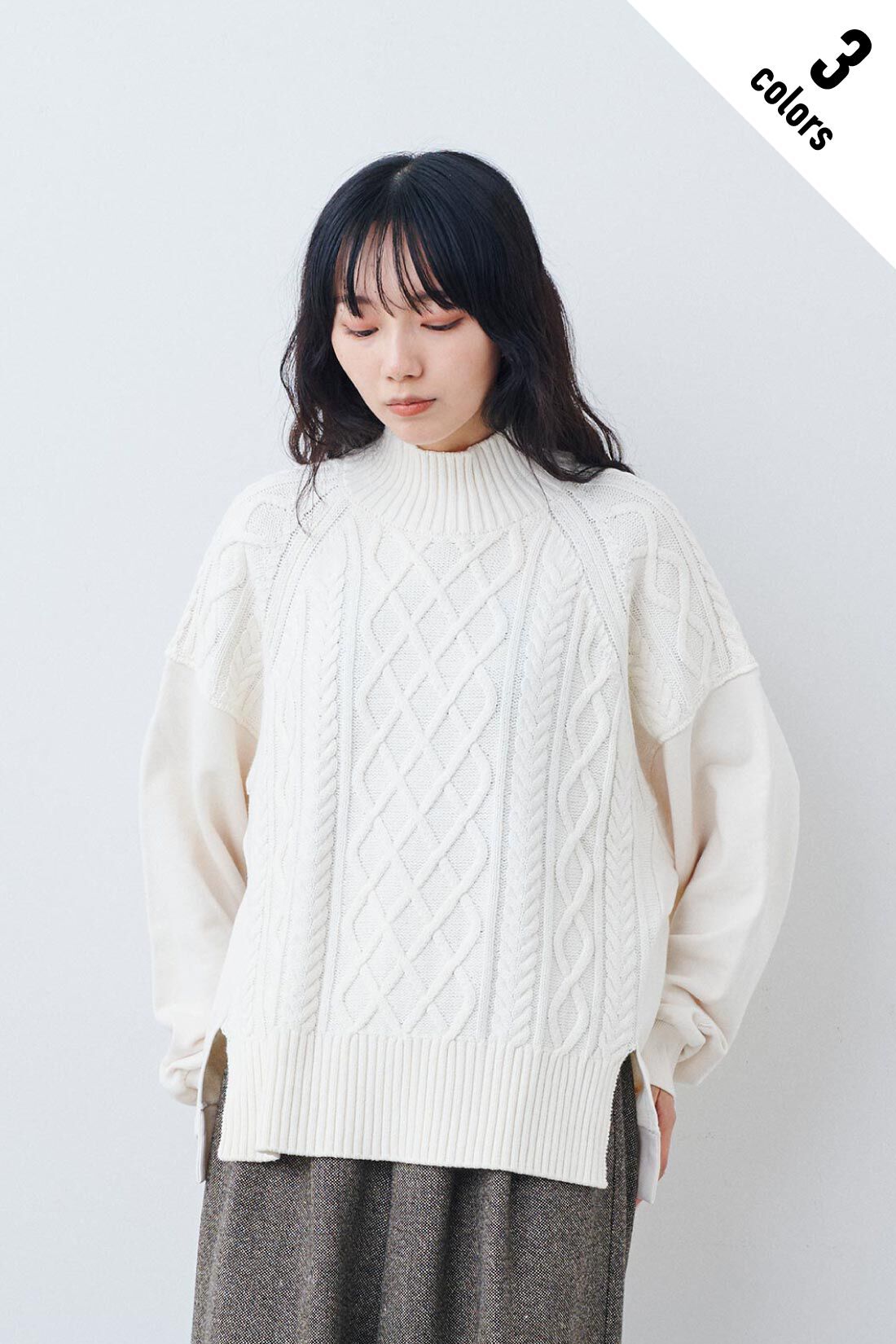 MEDE19F [メデ・ジュウキュウ]|【MEDE19F SELECT】LEE ニットミックスハイネックプルオーバー|3.OFF WHITE