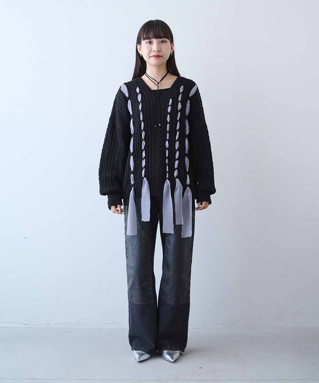 MEDE19F [メデ・ジュウキュウ]|合皮パッチ ダブルニーパンツ〈ブラック〉のコーディネート
