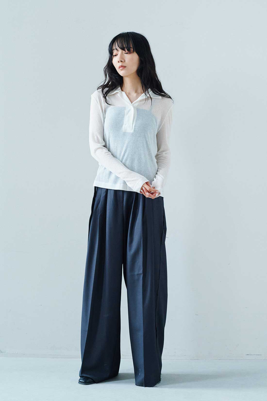 MEDE19F [メデ・ジュウキュウ]|韓国セレクト JANEBIRKIN 肌触りのよいウールポロ〈ホワイト〉|モデル身長：163cm