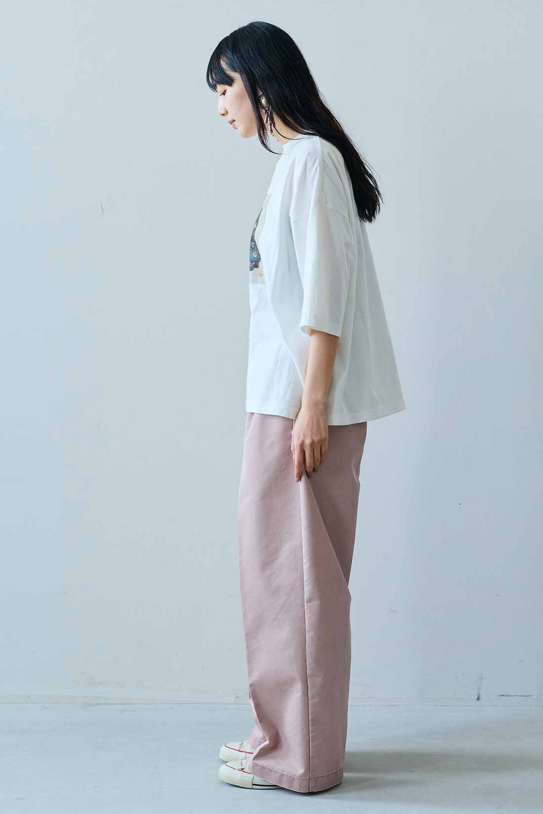 MEDE19F|MEDE19F　スモーキーピンクのワイドスラックス〈ピンク〉|モデル身長：163cm　着用サイズ：M