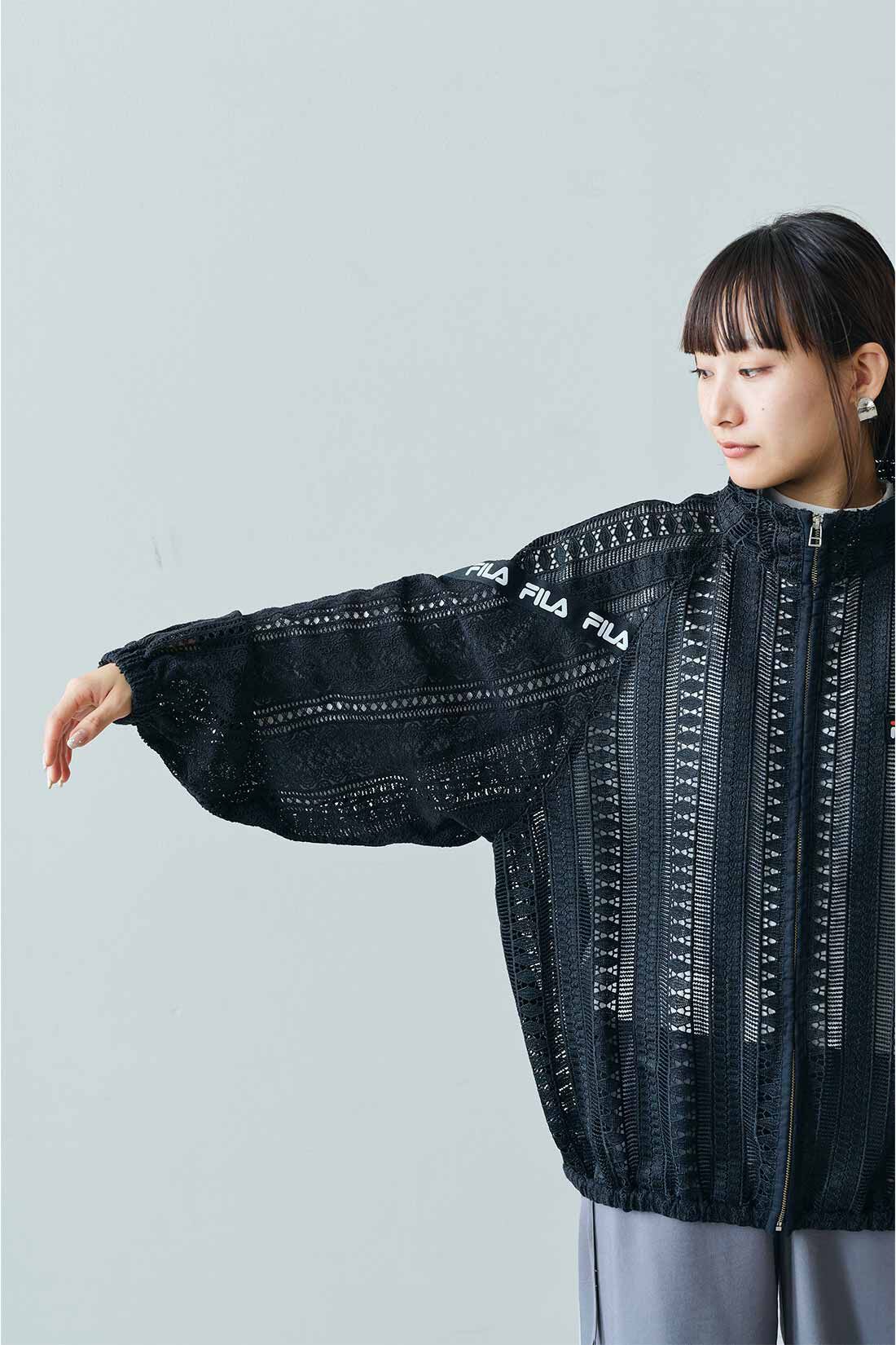 MEDE19F|MEDE19F　FILA for MEDE19F 大人も着られる レース素材のトラックブルゾン〈ブラック〉