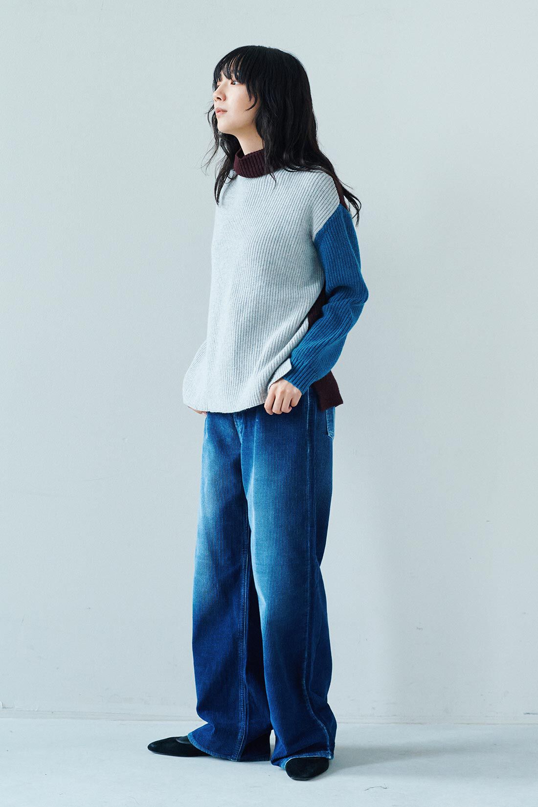 MEDE19F [メデ・ジュウキュウ]|韓国セレクト acker インディゴ風コーデュロイパンツ〈ブルー〉|モデル身長：163cm