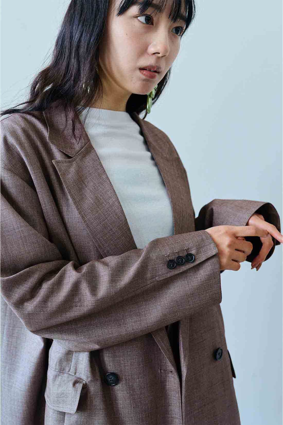 MEDE19F|MEDE19F　シャークスキンのリラックスダブルジャケット〈グレーベージュ〉