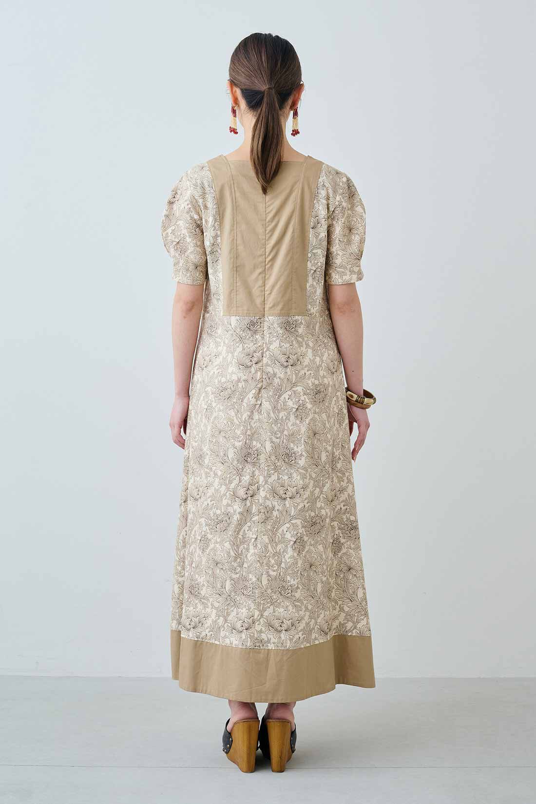 MEDE19F|MEDE19F　〈MORRIS Gallery〉リネン混プリントロングワンピース〈ベージュ〉|モデル身長：162cm　着用サイズ：M