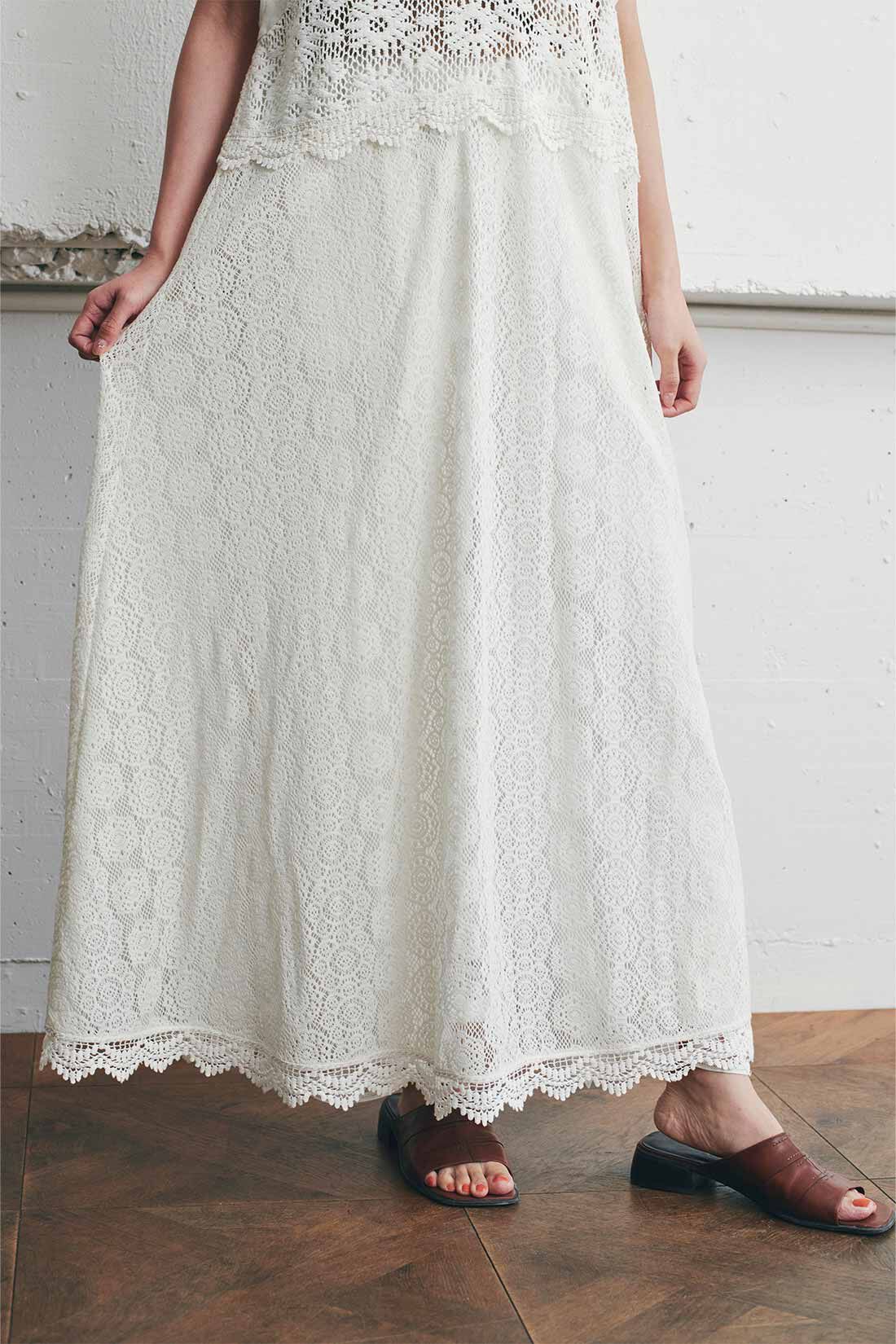 MEDE19F クロシェレース風コンビワンピース〈アイボリー