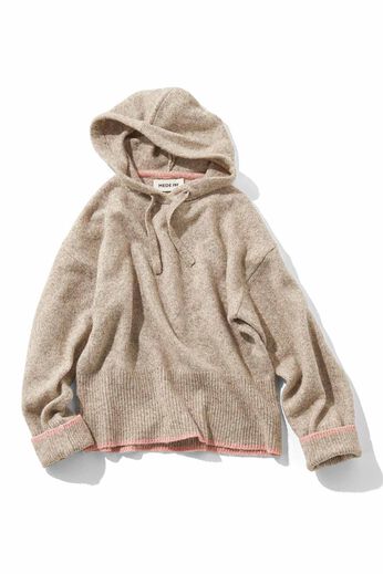 MEDE19F | 配色ライン遣いのミックスニットフーディー〈ベージュ〉