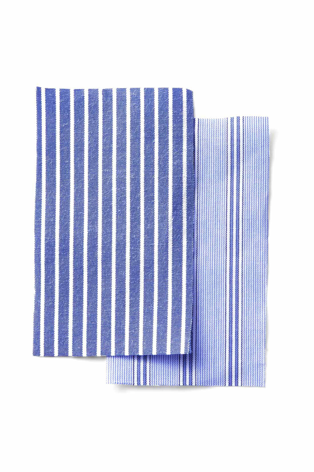 MEDE19F|MEDE19F　ミックスストライプシャツ〈ブルー〉|きれいな表面感でしわになりにくい、ポリエステル・綿混の通年素材です。