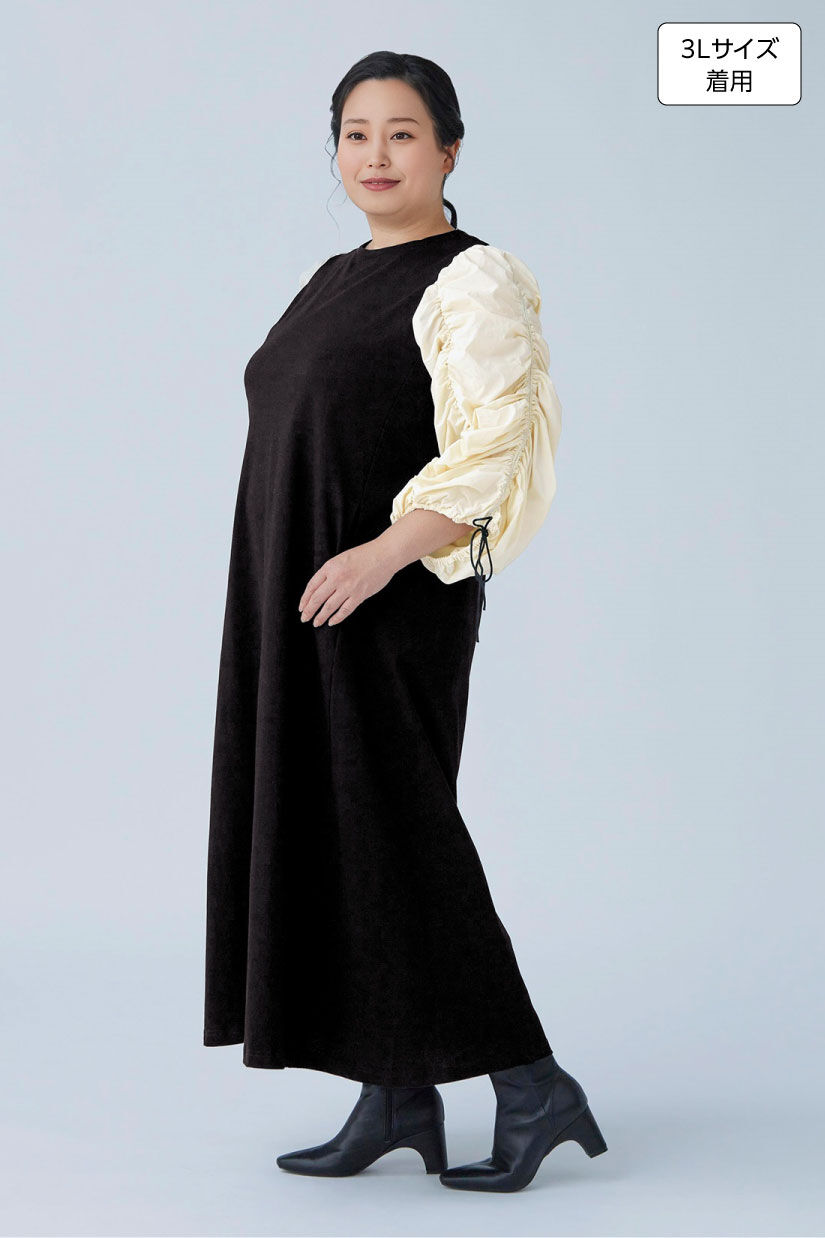 MEDE19F|MEDE19F　異素材スリーブワンピース|身長：160cm バスト：113cm ウエスト：90cm ヒップ：115cm 太ももまわり：63cm