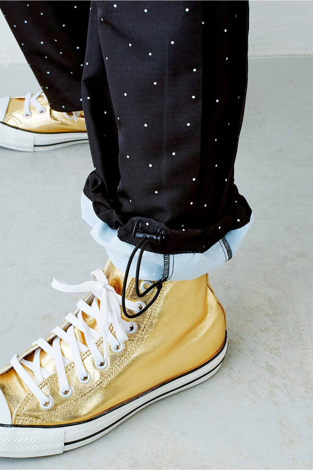 MEDE19F [メデ・ジュウキュウ]|MEDE19F　撥水加工をほどこしたリボン遣いドット柄パンツ〈ブラック〉