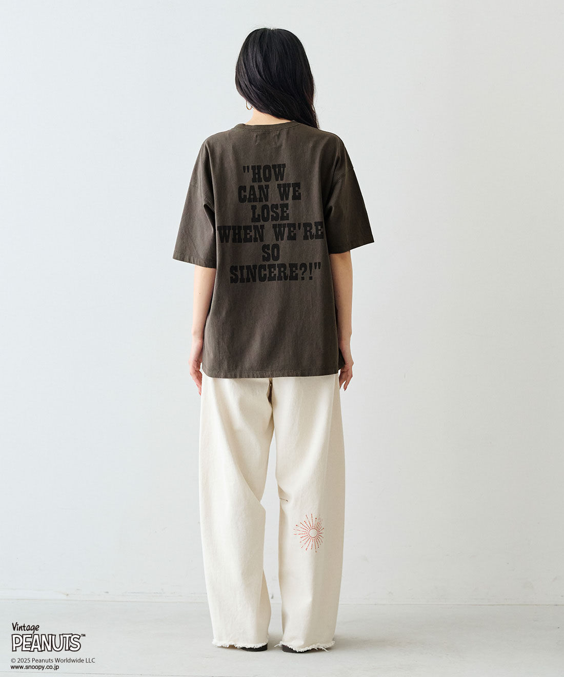 MEDE19F|MEDE19F PEANUTS 古着のようなプリントTシャツ|モデル身長：163cm　着用サイズ：M