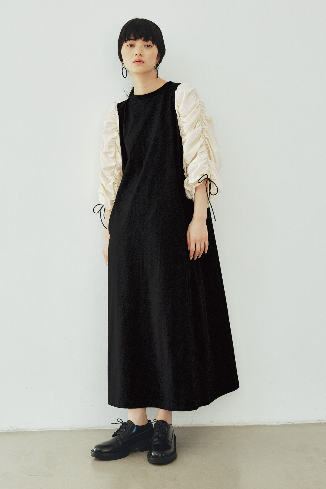 MEDE19F|MEDE19F　異素材スリーブワンピース〈ブラック×ホワイト〉