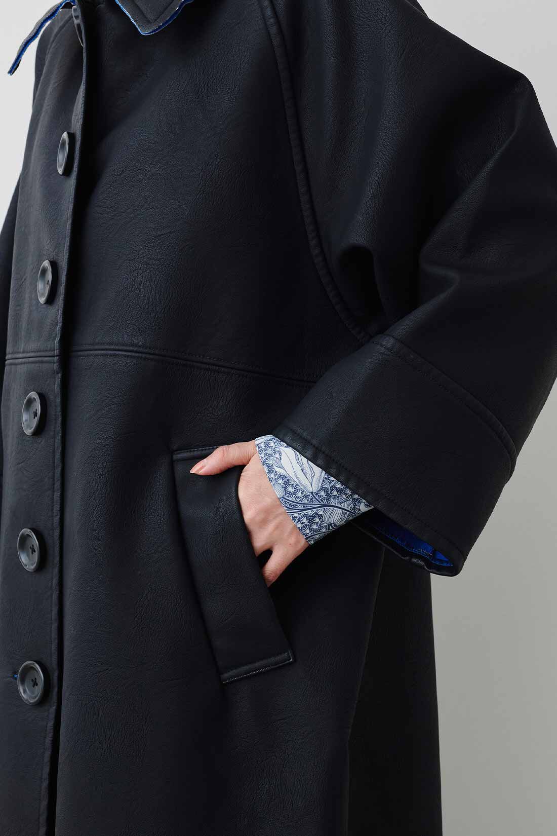 MEDE19F フェイクレザーのバルマカーンコート〈ブラック