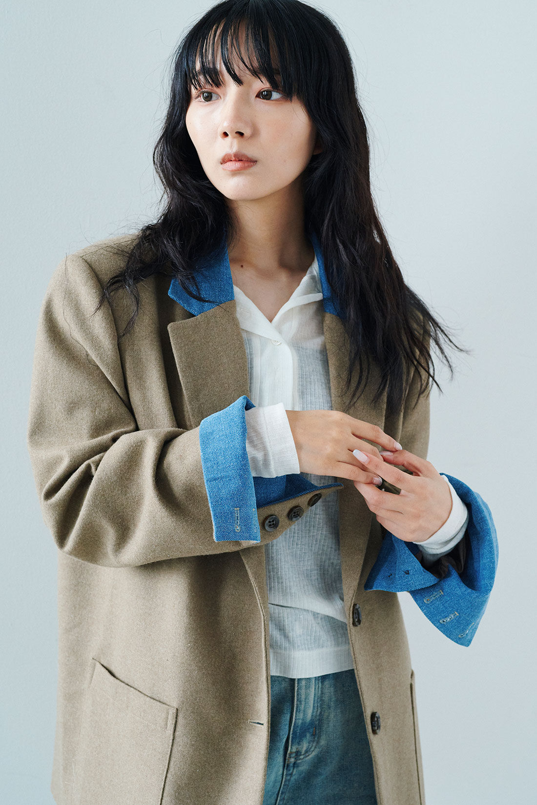 MEDE19F [メデ・ジュウキュウ]|韓国セレクト NYLON33 デニム切り替えオーバーサイズジャケット