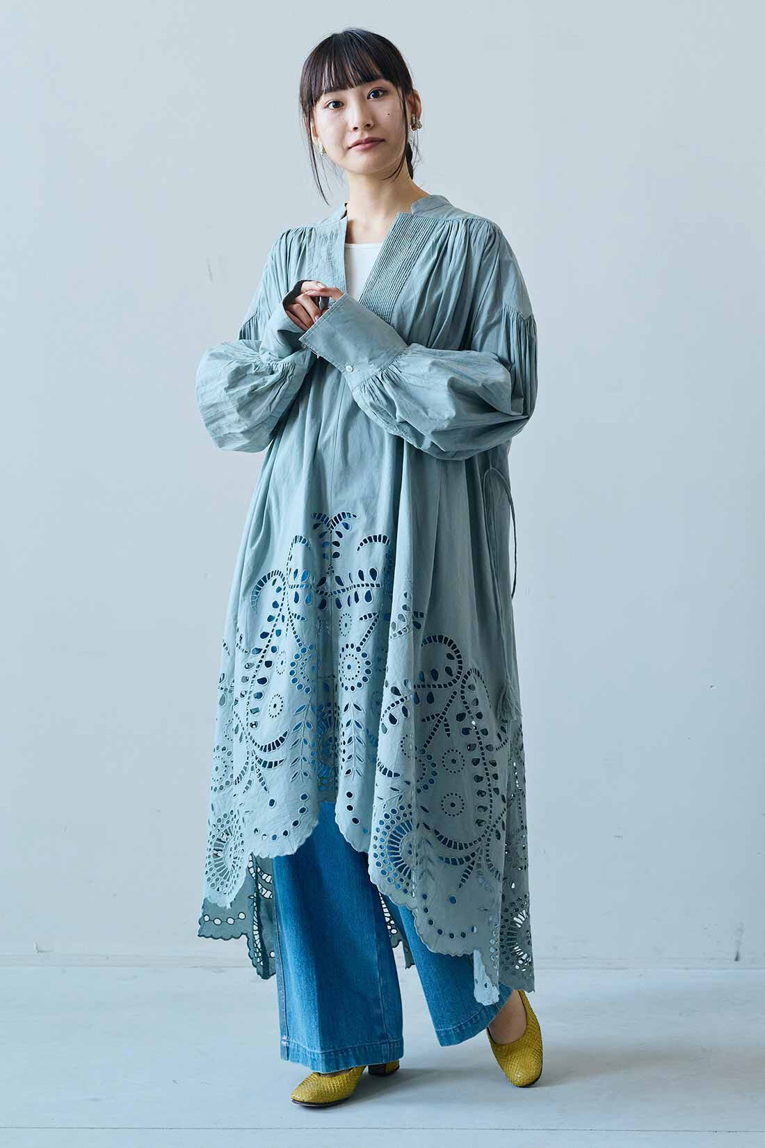 MEDE19F [メデ・ジュウキュウ]|MEDE19F　〈MADE IN INDIA COLLECTION〉エンブロイダリーコットンワンピース|モデル身長：158cm　着用サイズ：M