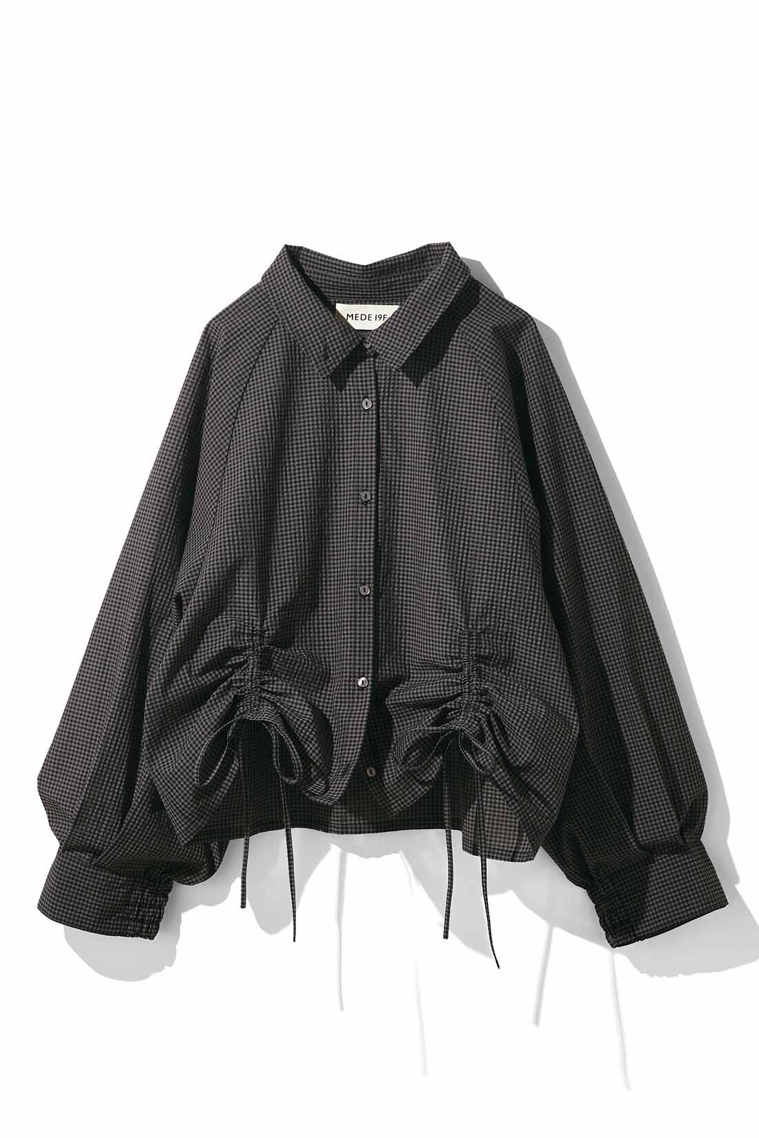 MEDE19F [メデ・ジュウキュウ]|MEDE19F　UV加工をほどこしたサッカー素材のオーバーシャツ〈グレー×ブラック〉