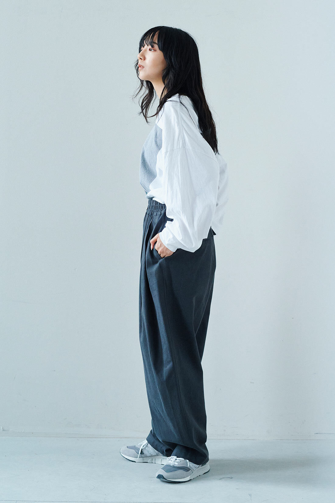 MEDE19F [メデ・ジュウキュウ]|韓国セレクト OVERRICH リラックスワイドスラックス|モデル身長：163cm