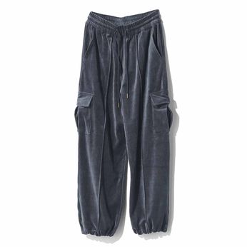 MEDE19F [メデ・ジュウキュウ] | ベロアタッチの起毛フリースカーゴパンツ〈ブルーグレー〉