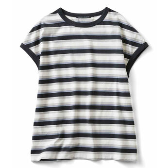 THREE FIFTY STANDARD［スリーフィフティースタンダード］ | シックなマルチボーダーのフレンチスリーブTシャツ〈パープル〉