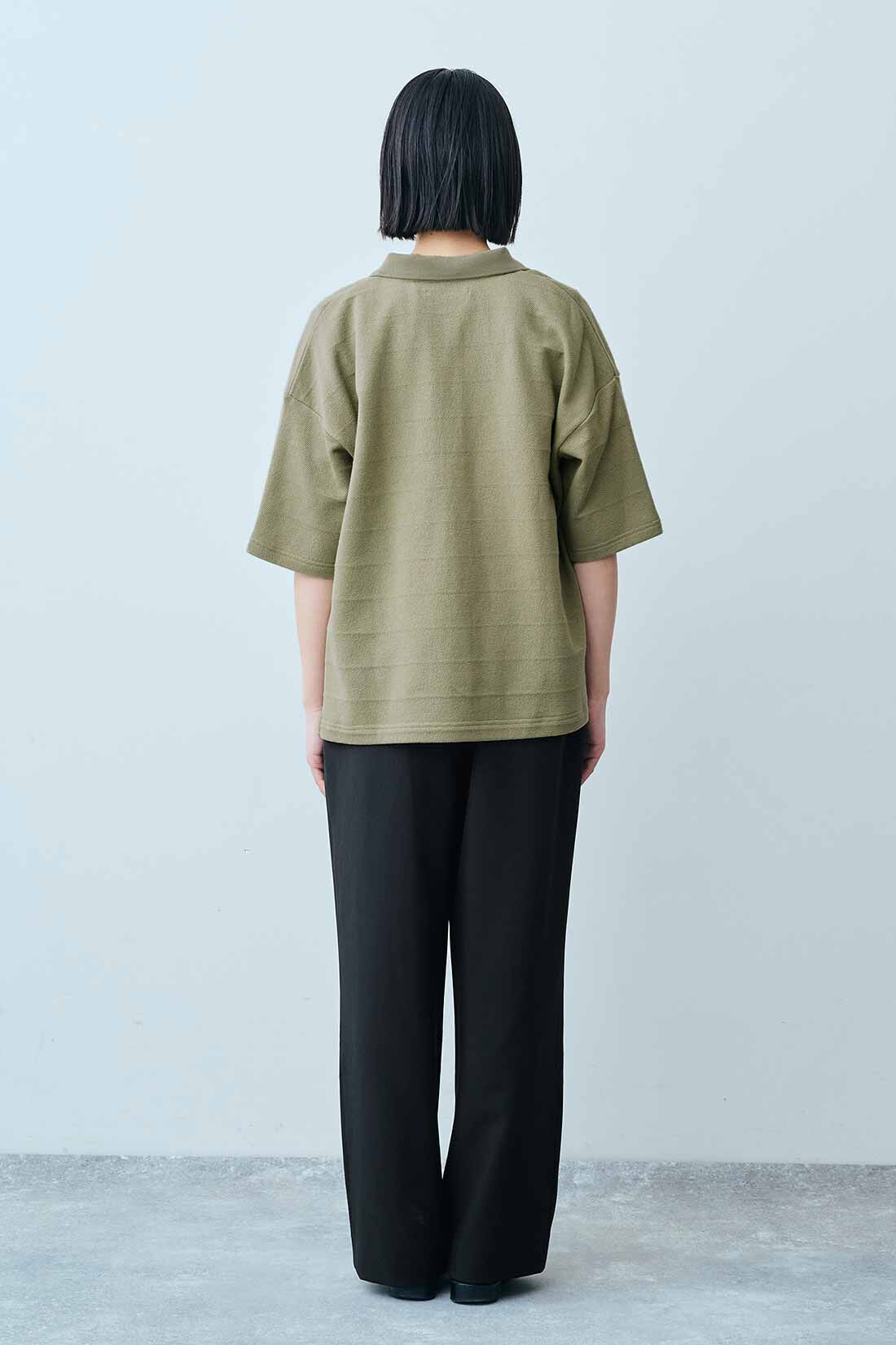 THREE FIFTY STANDARD［スリーフィフティースタンダード］|THREE FIFTY STANDARD 鬼カノコのカットソーシャツ〈カーキ〉|モデル身長：163cm　着用サイズ：M