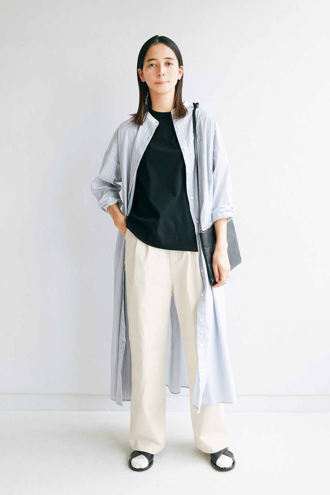 THREE FIFTY STANDARD ストライプのクレリックシャツワンピース