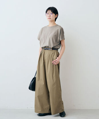 THREE FIFTY STANDARD［スリーフィフティースタンダード］ | 麻混 天じく フレンチスリーブ Tシャツ 〈ライトグレー〉