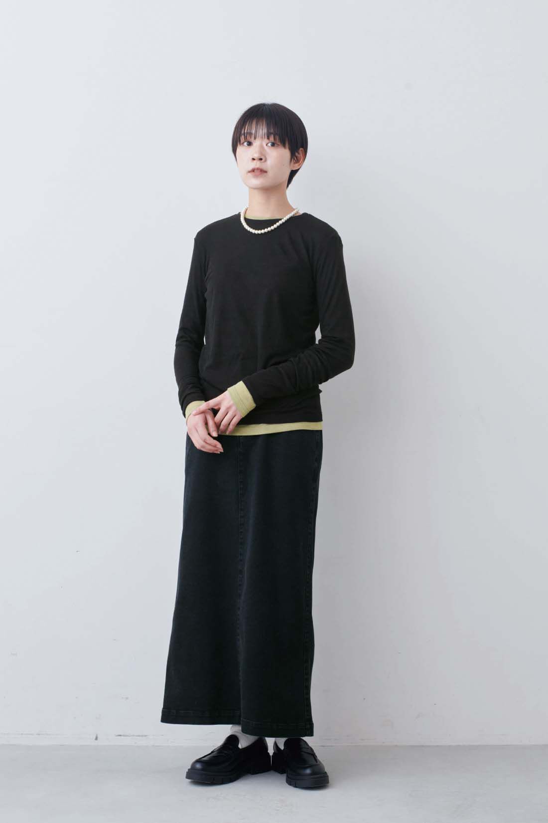 THREE FIFTY STANDARD［スリーフィフティースタンダード］|THREE FIFTY STANDARD　シアーなカットソートップスの会|モデル身長：163cm　着用サイズ：M