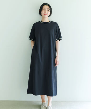 THREE FIFTY STANDARD［スリーフィフティースタンダード］ | 速乾 ラインリブ ワンピース 〈ネイビー〉