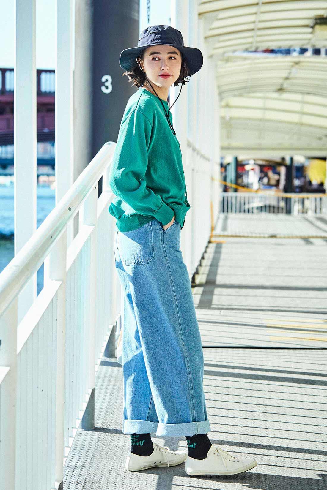 THREE FIFTY STANDARD|ブリーチ加工デニムワイドパンツ　ＴＦＳのコーディネート