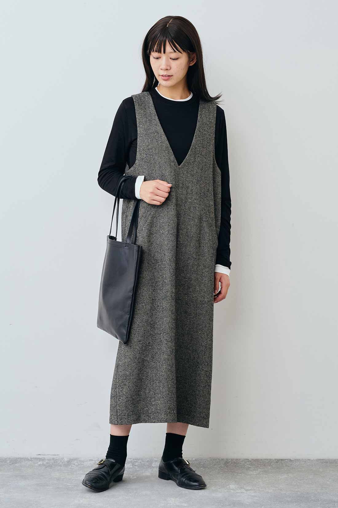 THREE FIFTY STANDARD［スリーフィフティースタンダード］|THREE FIFTY STANDARD シアーなクルーネックのロングスリーブTシャツの会|モデル身長：163cm 着用サイズ：M