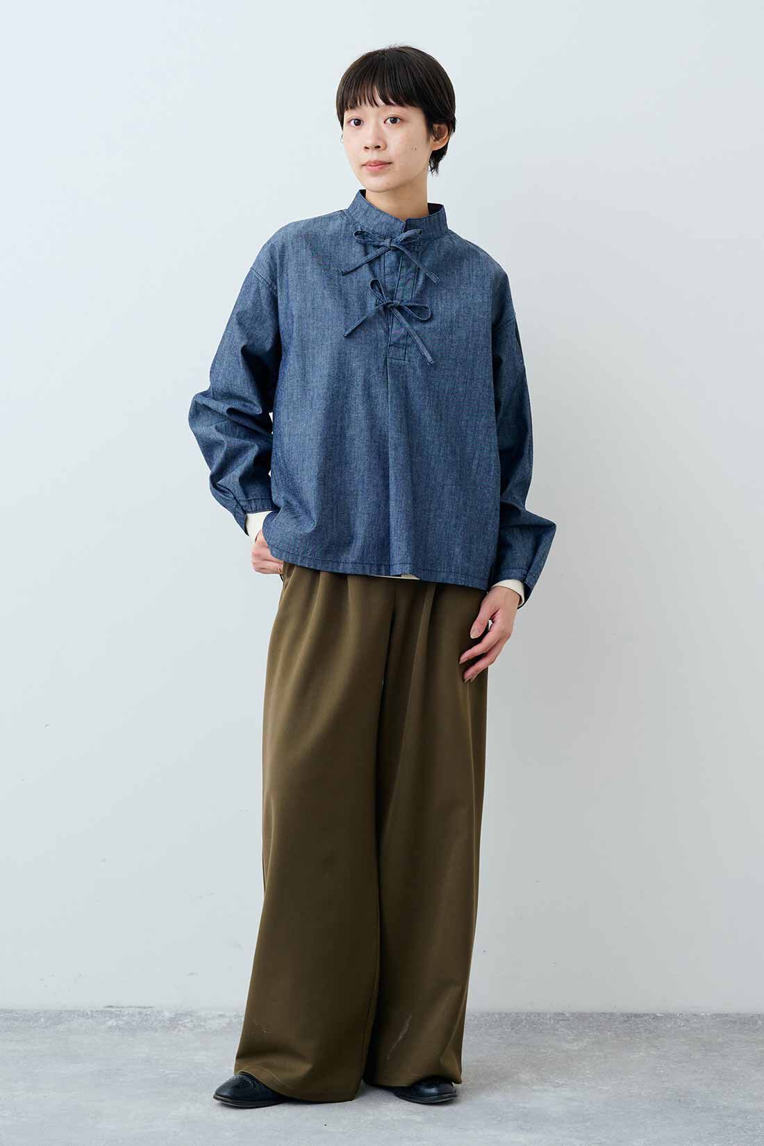 THREE FIFTY STANDARD|THREE FIFTY STANDARD　ゆるっとワイドパンツ〈カーキ〉|モデル身長：163cm　着用サイズ：M