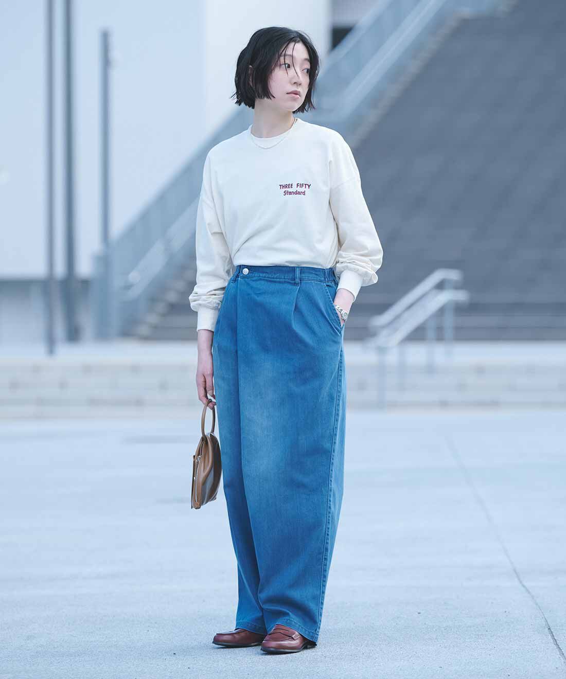 THREE FIFTY STANDARD|ラップデニムワイドパンツＴＦＳのコーディネート