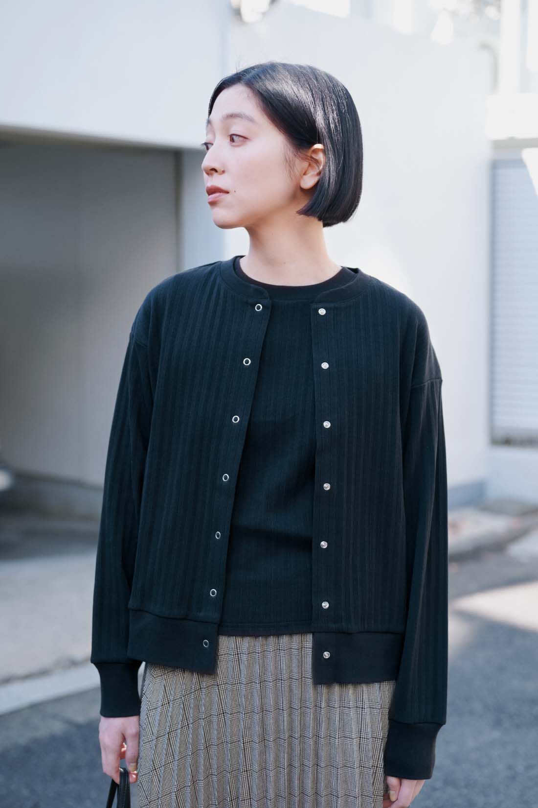 THREE FIFTY STANDARD［スリーフィフティースタンダード］|THREE FIFTY STANDARD　針抜きテレコのカットソーアンサンブル〈ブラック〉