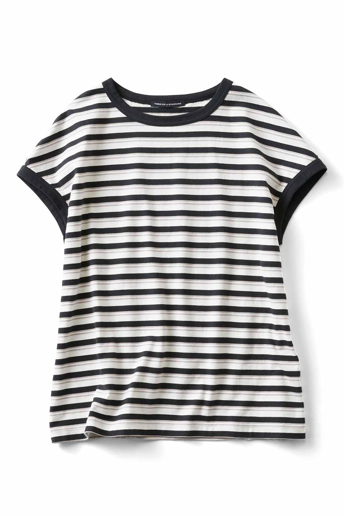THREE FIFTY STANDARD［スリーフィフティースタンダード］|THREE FIFTY STANDARD シックなマルチボーダーのフレンチスリーブTシャツの会|ベージュ