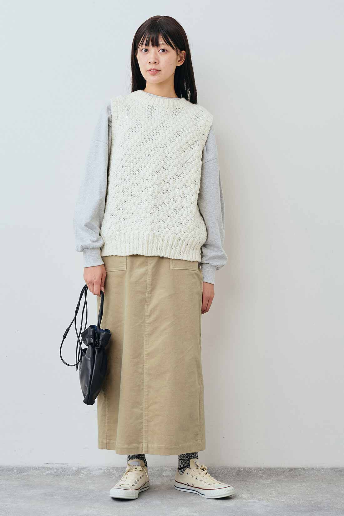 THREE FIFTY STANDARD［スリーフィフティースタンダード］|THREE FIFTY STANDARD トレーナーみたいなTシャツ〈杢グレー〉|モデル身長：163cm　着用サイズ：M