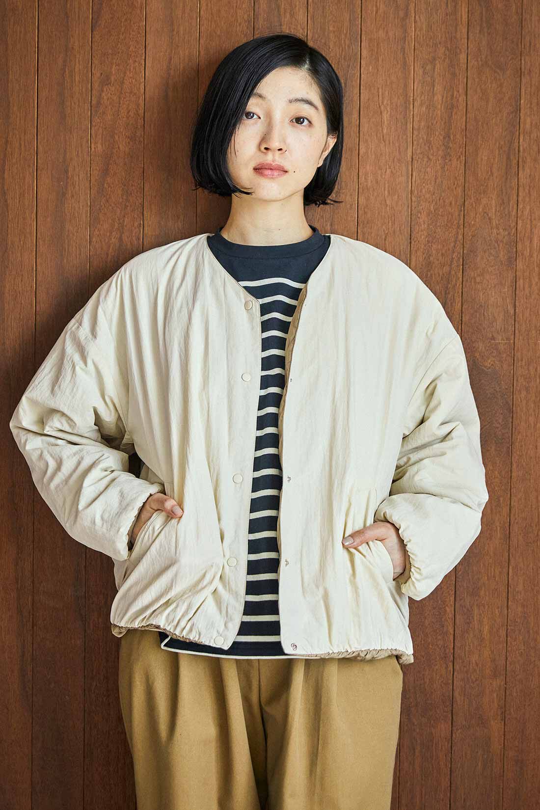THREE FIFTY STANDARD［スリーフィフティースタンダード］|THREE FIFTY STANDARD リバーシブル中わたキルトジャケット〈アイボリー×カーキ〉