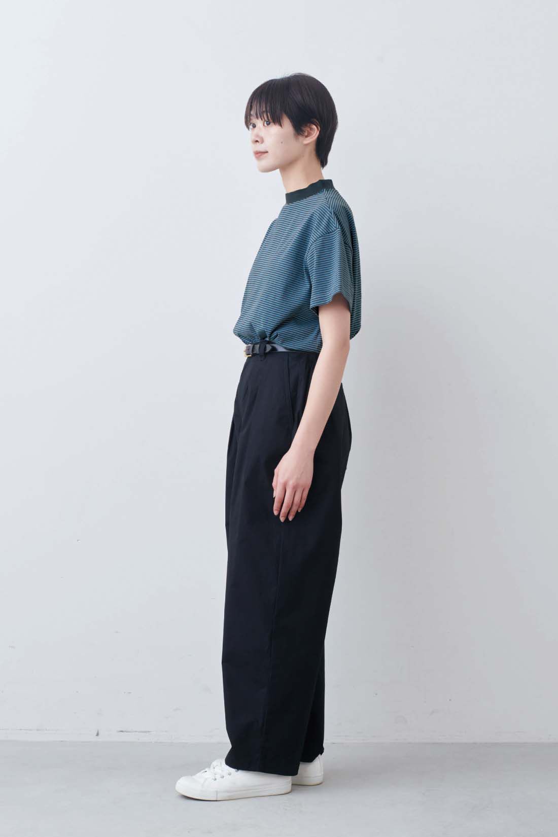 THREE FIFTY STANDARD［スリーフィフティースタンダード］|THREE FIFTY STANDARD　こだわりボーダーTシャツの会|モデル身長：163cm　着用サイズ：M
