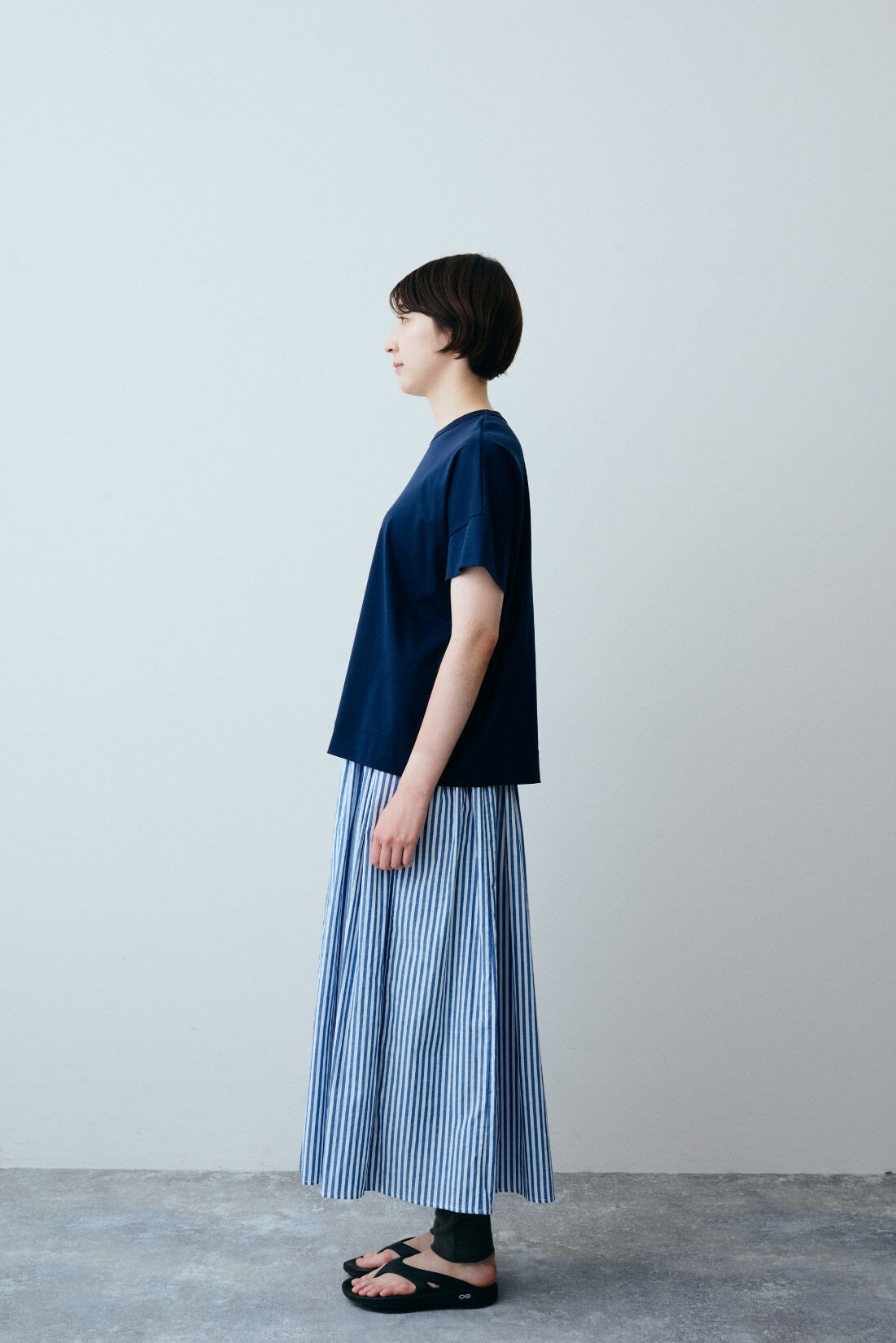 THREE FIFTY STANDARD|シルケット加工Ｔシャツ　ＴＦＳとストライプギャザースカートＢＬ　ＴＦＳのコーディネート