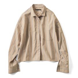 THREE FIFTY STANDARD | クロップド丈のストライプシャツ〈シナモンベージュ〉