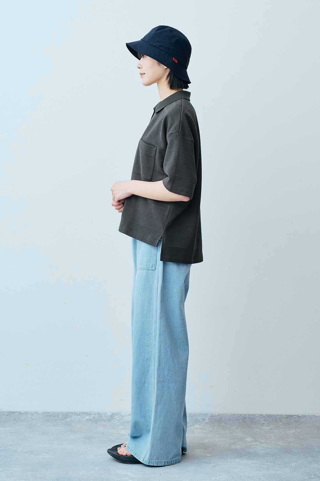 THREE FIFTY STANDARD［スリーフィフティースタンダード］|THREE FIFTY STANDARD 鬼カノコのカットソーシャツ〈チャコールグレー〉|モデル身長：163cm　着用サイズ：M