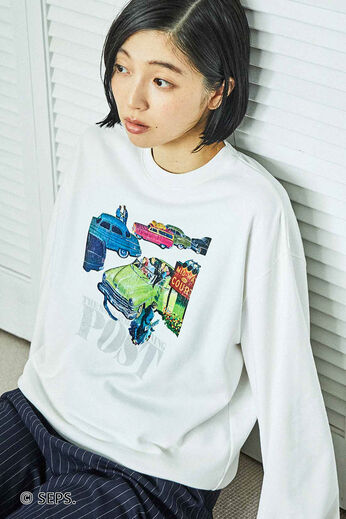 THREE FIFTY STANDARD［スリーフィフティースタンダード］ | Saturday Evening Post ヴィンテージライクプリントトレーナー〈オフホワイト〉