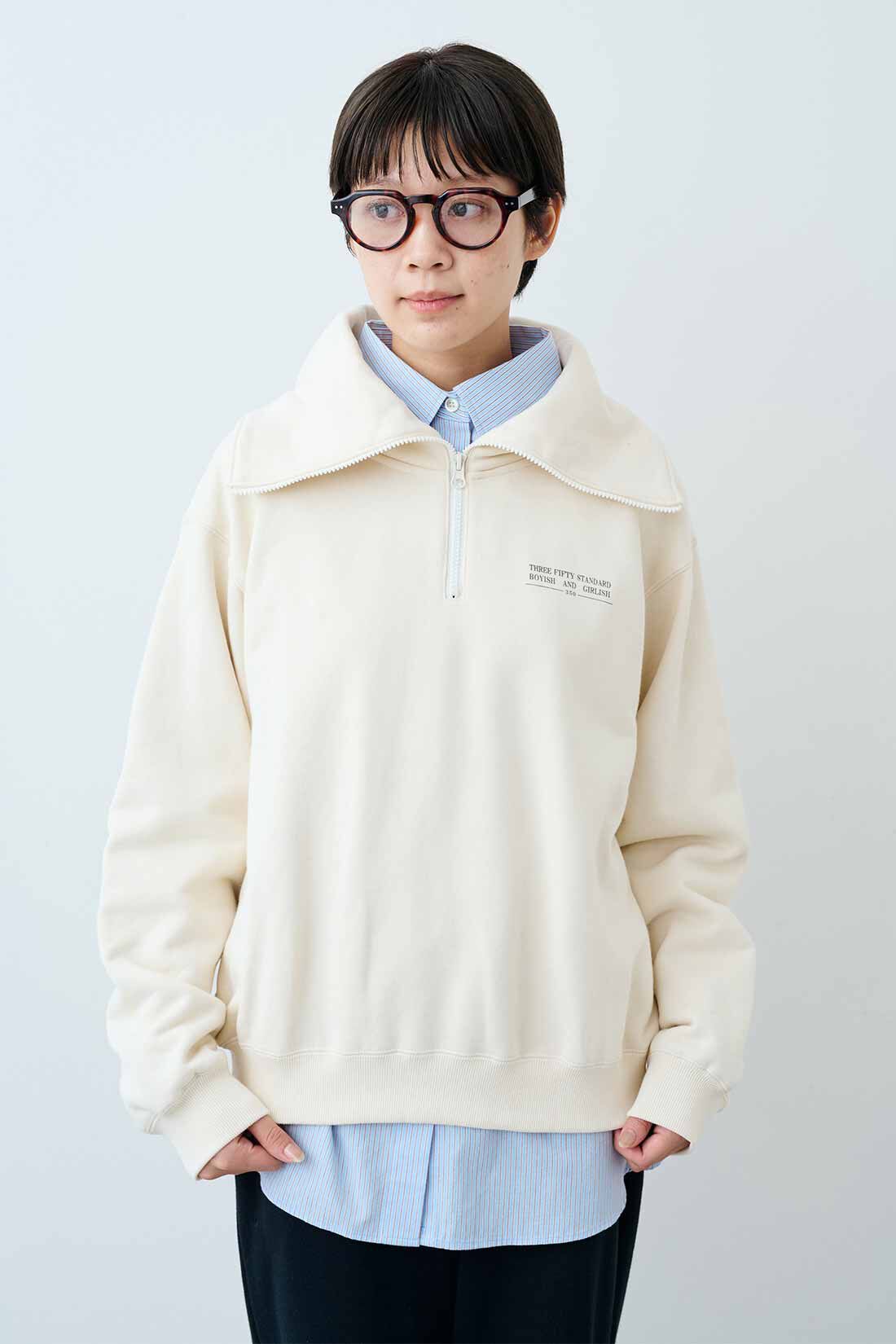 激安ショップ 食品 THREE FIFTY セーラー風のハーフジップスウェット STANDARD ウェア