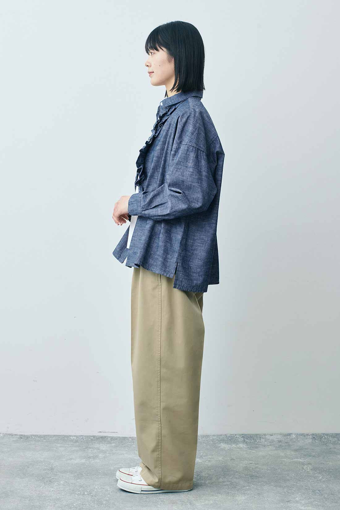 THREE FIFTY STANDARD|シルケット加工Ｔシャツ　ＴＦＳのコーディネート|モデル身長：163cm 着用サイズ：M