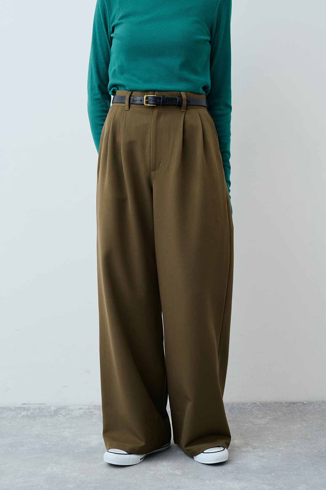THREE FIFTY STANDARD|THREE FIFTY STANDARD　ゆるっとワイドパンツ〈カーキ〉|FRONT