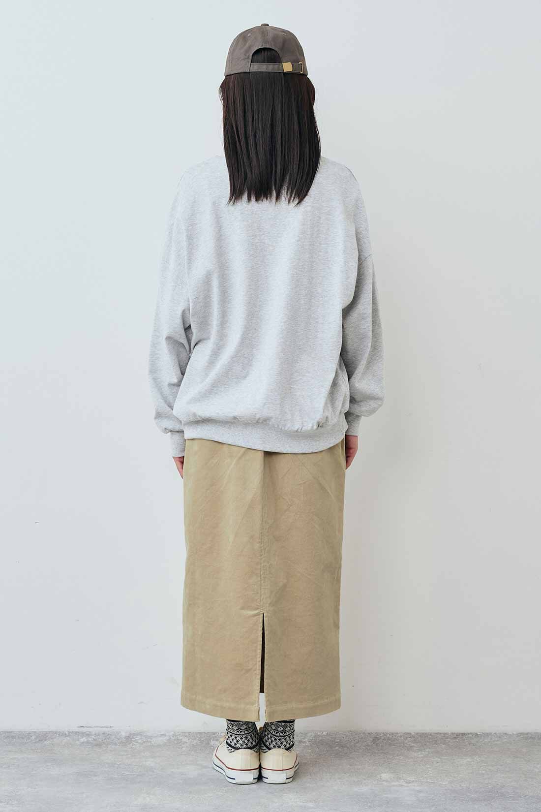 THREE FIFTY STANDARD［スリーフィフティースタンダード］|THREE FIFTY STANDARD トレーナーみたいなTシャツ〈杢グレー〉|モデル身長：163cm　着用サイズ：M